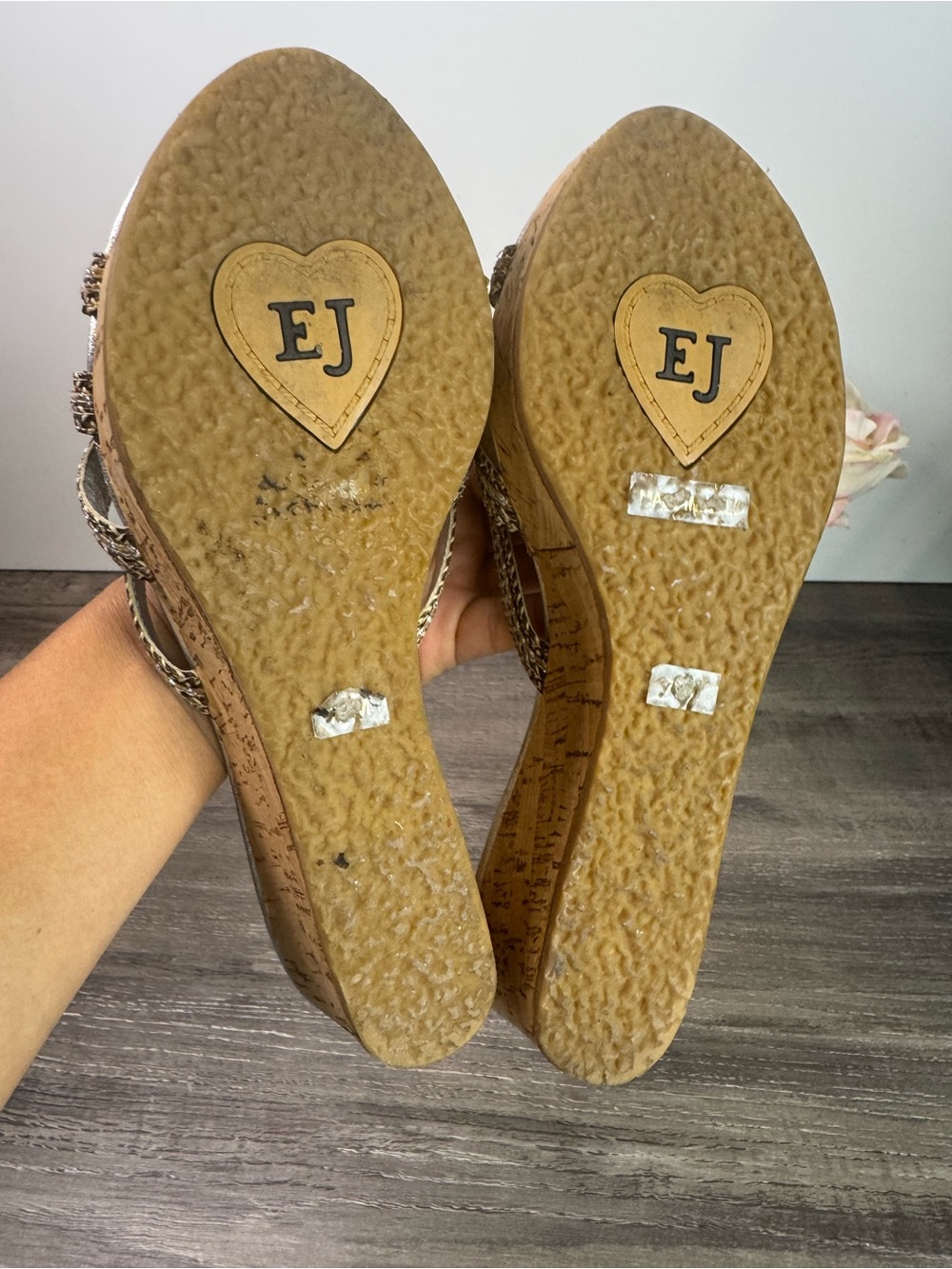 Eric Javits Raffia Metallic Braid cork wedge sandals size 7 - Picture 6 of 6
